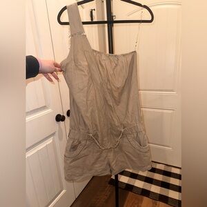 Vintage Apple Bottoms Size 15/16 Tan One-Shoulder Romper with Belt Buckle